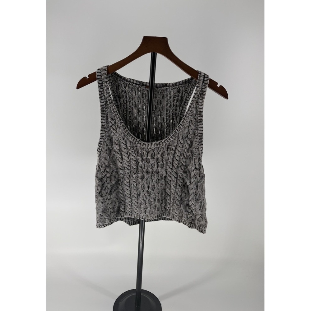 Free People High Tide Cable Knit Sweater Tank Gray XS Cotton Racerback